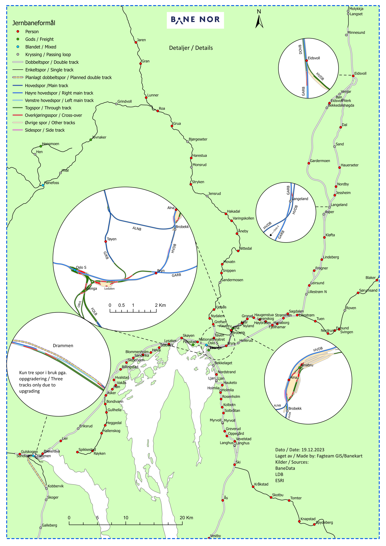 Map showing Sections in Oslo, Drammen, and surrounding areas.