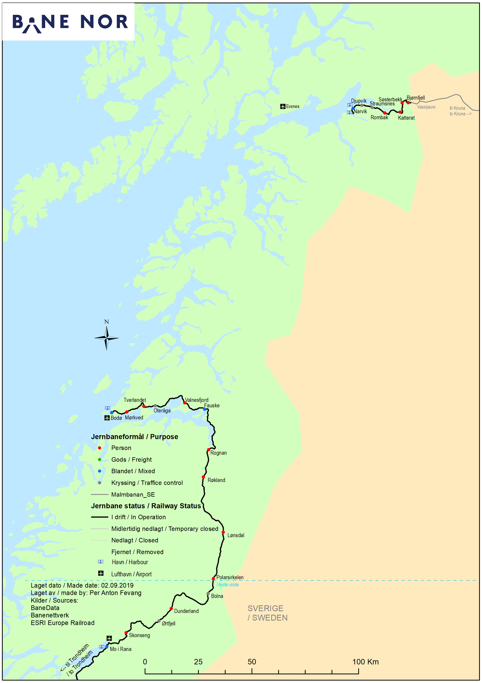 Sections along Nordlandsbanen and Ofotbanen. Illustration.