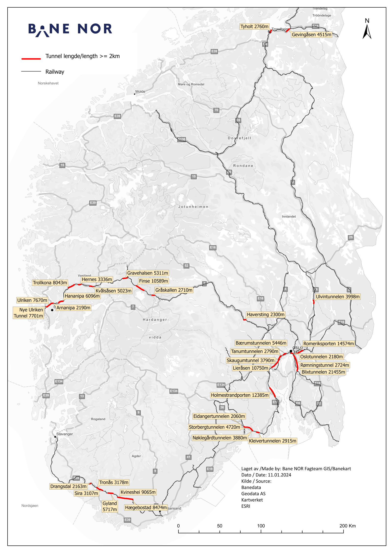 Kart over tunneler i sør. 